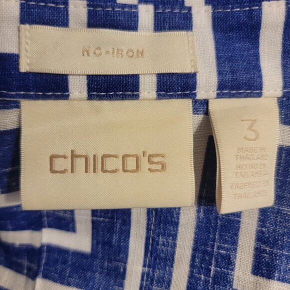Chicos Size 3 Beautiful Blue Geometric Blouse - Picture 2 of 3